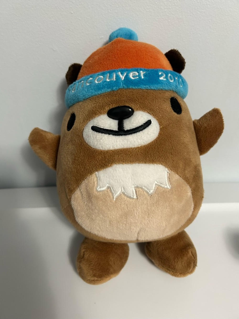 Mukmuk 2010 Olympic Brown Plush Bear with Orange & Blue Hat Stuffed Animal
